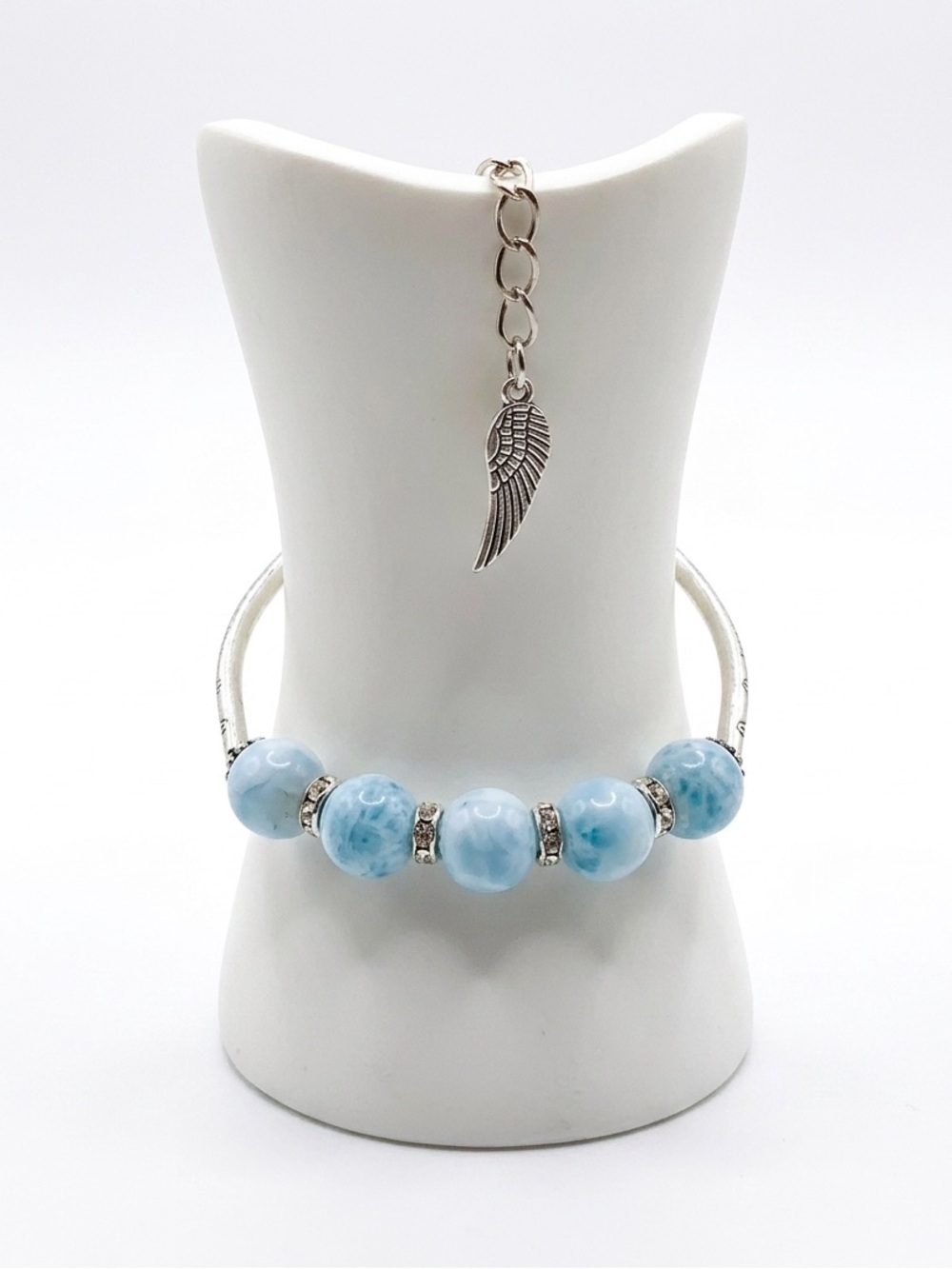 New Woman’s Aquamarine & Sterling Silver Floral Boho March Birthstone Bracelet